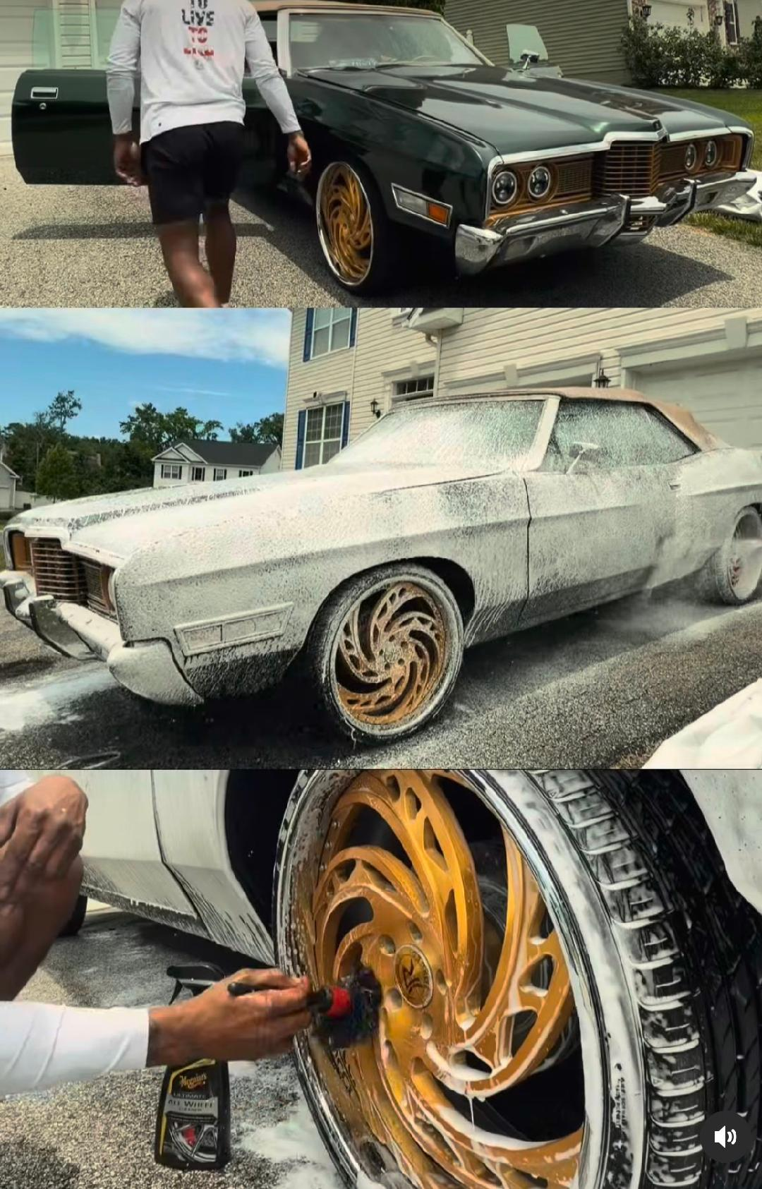 Classic car foam wash and wheel detailing